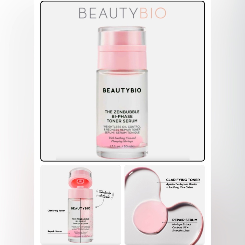 Beauty bio Pink ZenBubble Bi-Phase Toner Serum- New/Sealed